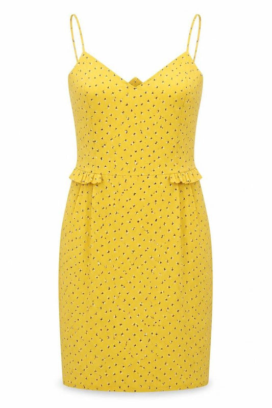 Lush Womens Yellow Floral Polyester Slip Dress Size M V-Neck Zip