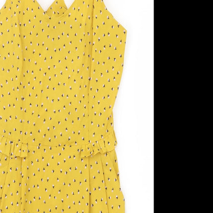 Lush Womens Yellow Floral Polyester Slip Dress Size M V-Neck Zip