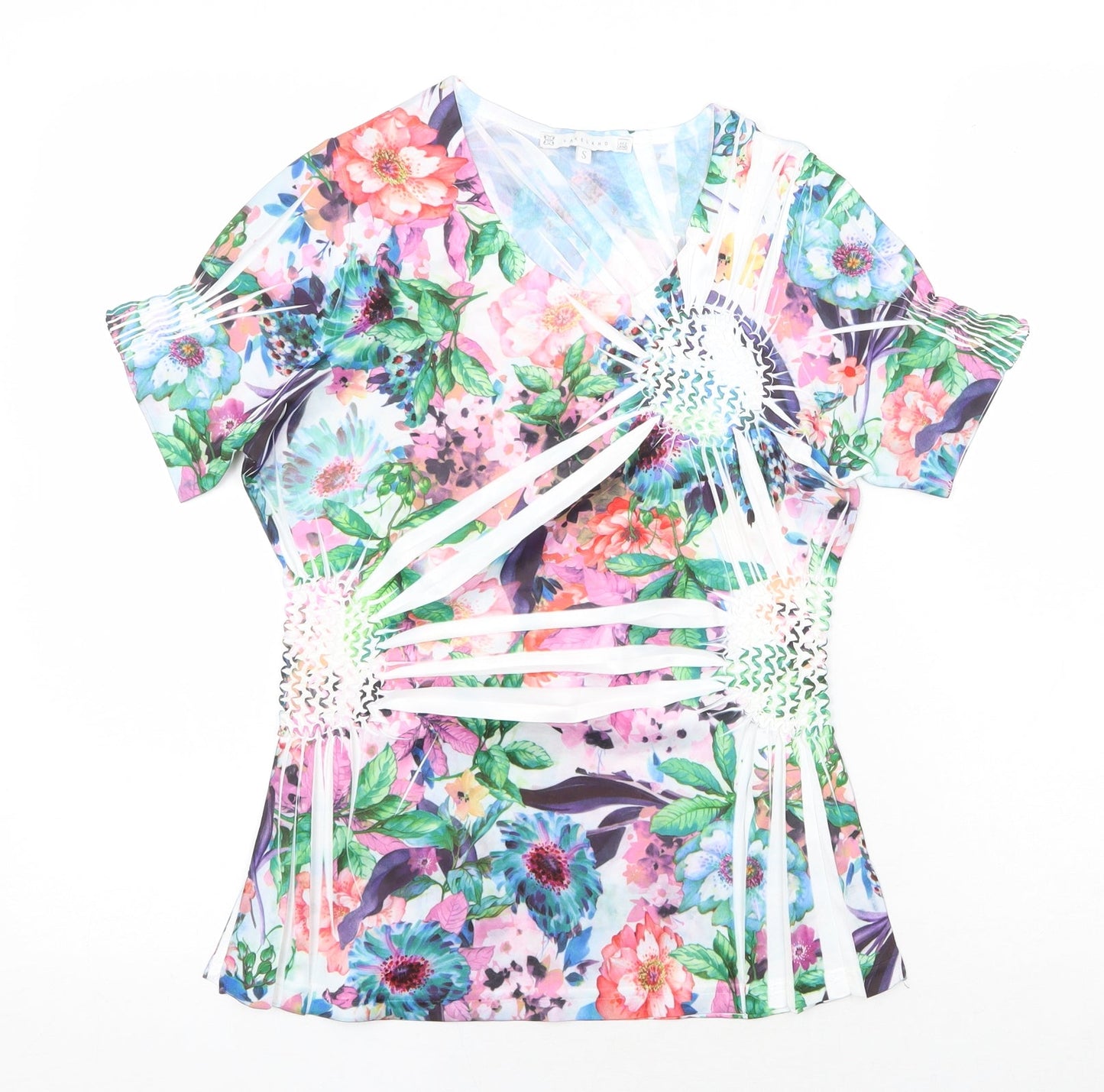 Lakeland Womens Multicoloured Floral Polyester Basic T-Shirt Size S Scoop Neck