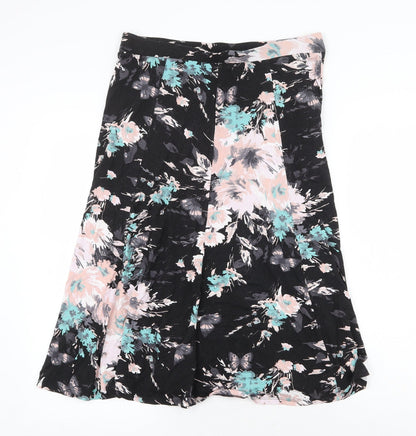 BHS Womens Black Floral Viscose Swing Skirt Size 14