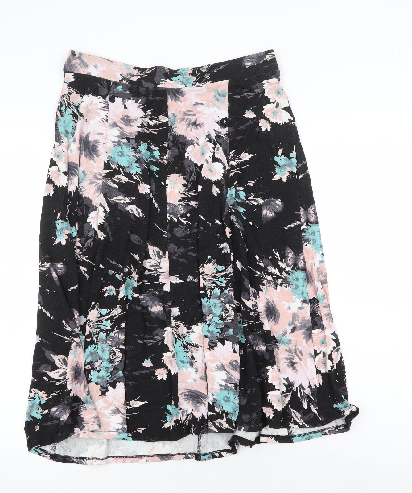BHS Womens Black Floral Viscose Swing Skirt Size 14