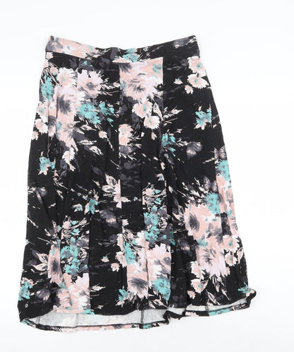 BHS Womens Black Floral Viscose Swing Skirt Size 14