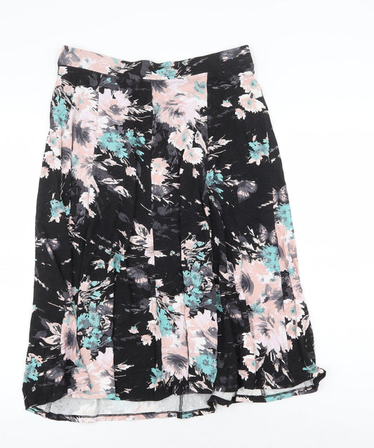BHS Womens Black Floral Viscose Swing Skirt Size 14