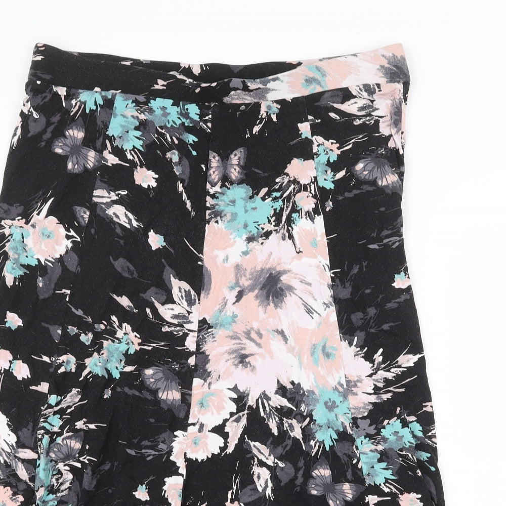 BHS Womens Black Floral Viscose Swing Skirt Size 14