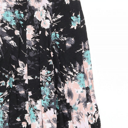 BHS Womens Black Floral Viscose Swing Skirt Size 14