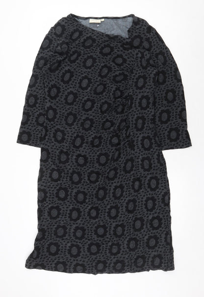 Adini Womens Grey Geometric Cotton Shift Size M Boat Neck Pullover