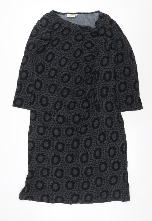 Adini Womens Grey Geometric Cotton Shift Size M Boat Neck Pullover