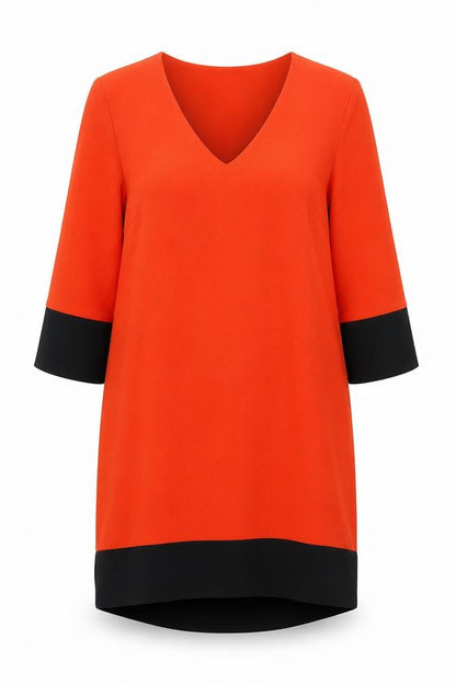 Marks and Spencer Womens Orange Colourblock Polyester Shift Size 12 V-Neck Pullover