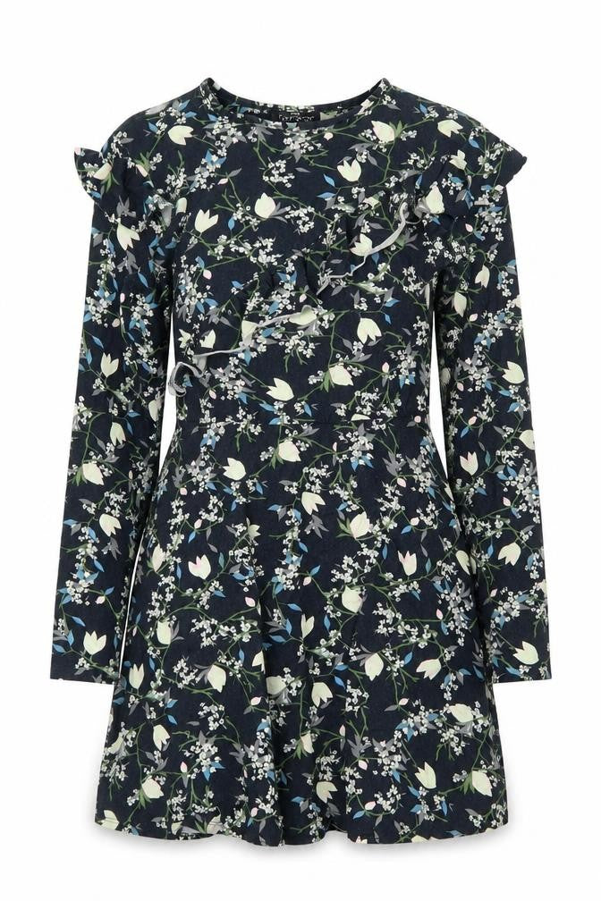 Topshop Womens Blue Floral Viscose A-Line Size 8 Round Neck Pullover
