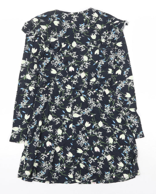 Topshop Womens Blue Floral Viscose A-Line Size 8 Round Neck Pullover