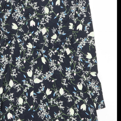 Topshop Womens Blue Floral Viscose A-Line Size 8 Round Neck Pullover