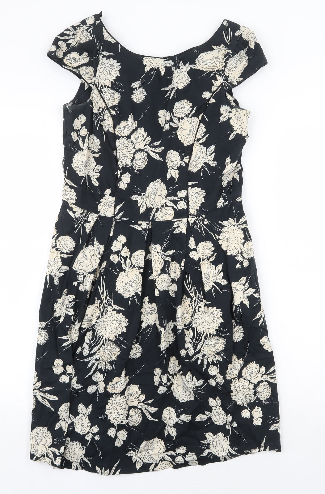Dorothy Perkins Womens Black Floral Cotton A-Line Size 10 Boat Neck Zip