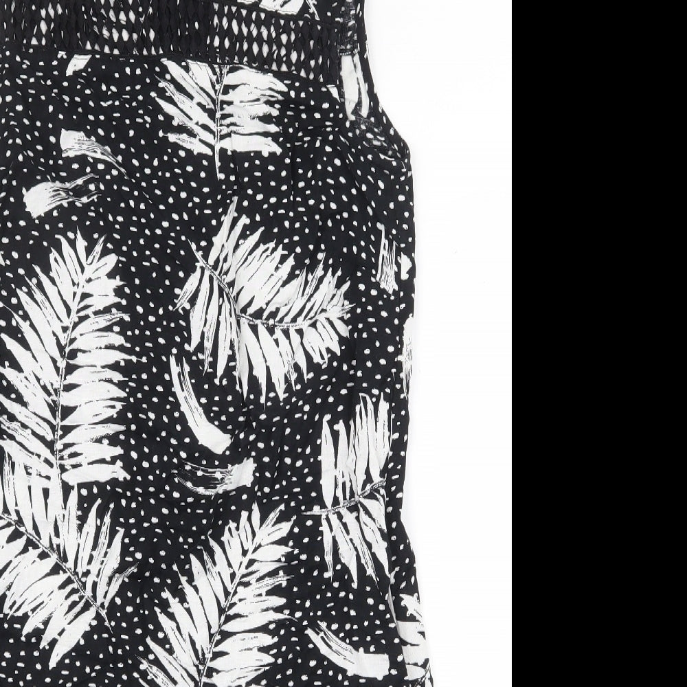 Capsule Womens Black Geometric Viscose Shift Size 10 Boat Neck Button - Leaf Pattern