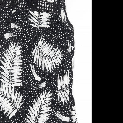 Capsule Womens Black Geometric Viscose Shift Size 10 Boat Neck Button - Leaf Pattern