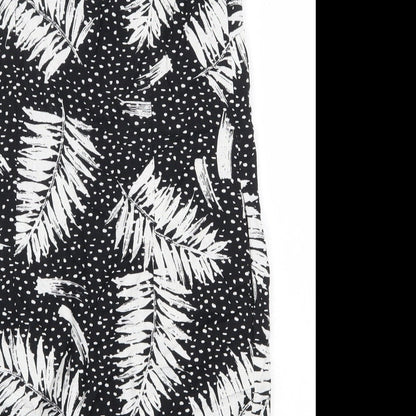 Capsule Womens Black Geometric Viscose Shift Size 10 Boat Neck Button - Leaf Pattern