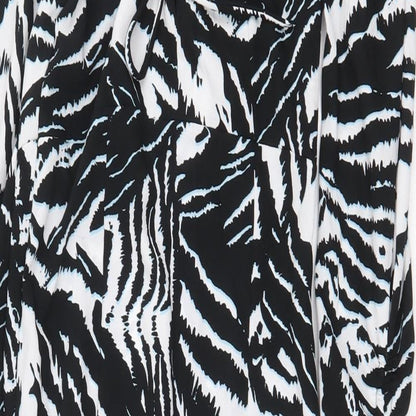 Topshop Womens Black Animal Print Polyester A-Line Size 8 V-Neck Tie - Zebra Print