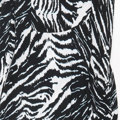 Topshop Womens Black Animal Print Polyester A-Line Size 8 V-Neck Tie - Zebra Print