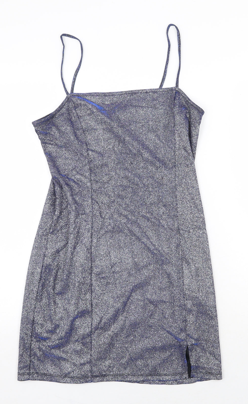 H&M Womens Blue Polyester Mini Size M Square Neck Pullover