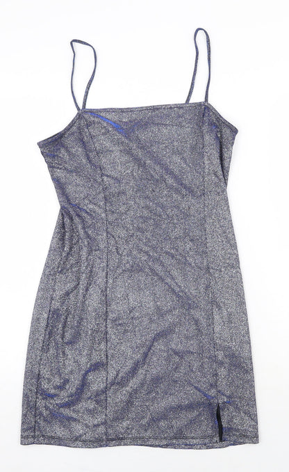 H&M Womens Blue Polyester Mini Size M Square Neck Pullover