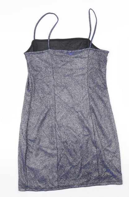 H&M Womens Blue Polyester Mini Size M Square Neck Pullover