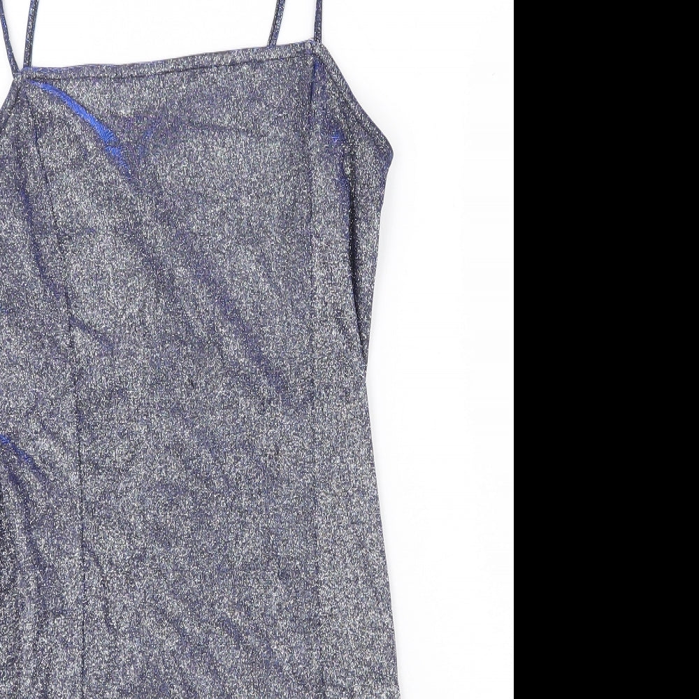 H&M Womens Blue Polyester Mini Size M Square Neck Pullover