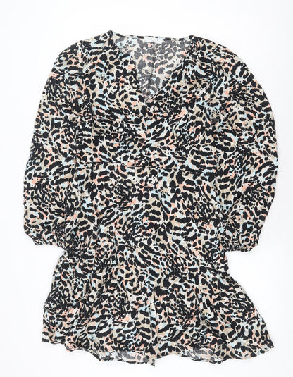 Papaya Womens Black Animal Print Viscose A-Line Size 10 V-Neck Pullover