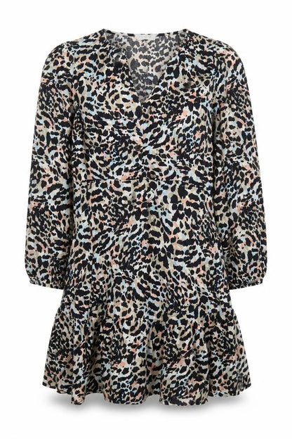 Papaya Womens Black Animal Print Viscose A-Line Size 10 V-Neck Pullover