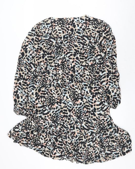 Papaya Womens Black Animal Print Viscose A-Line Size 10 V-Neck Pullover