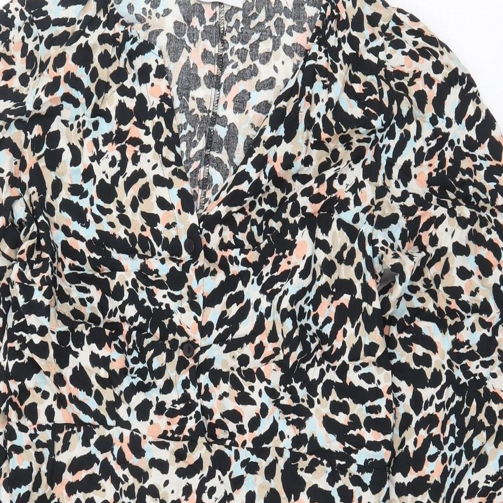 Papaya Womens Black Animal Print Viscose A-Line Size 10 V-Neck Pullover