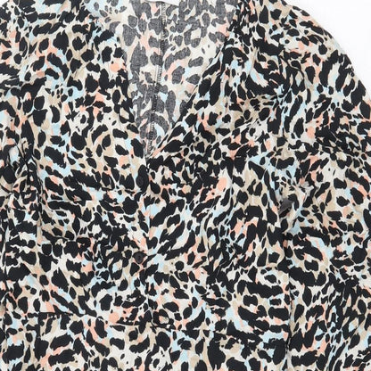 Papaya Womens Black Animal Print Viscose A-Line Size 10 V-Neck Pullover