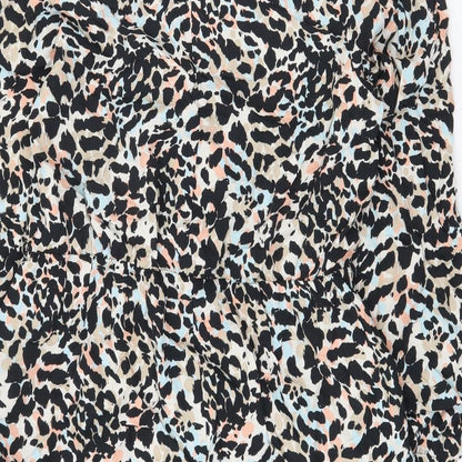 Papaya Womens Black Animal Print Viscose A-Line Size 10 V-Neck Pullover