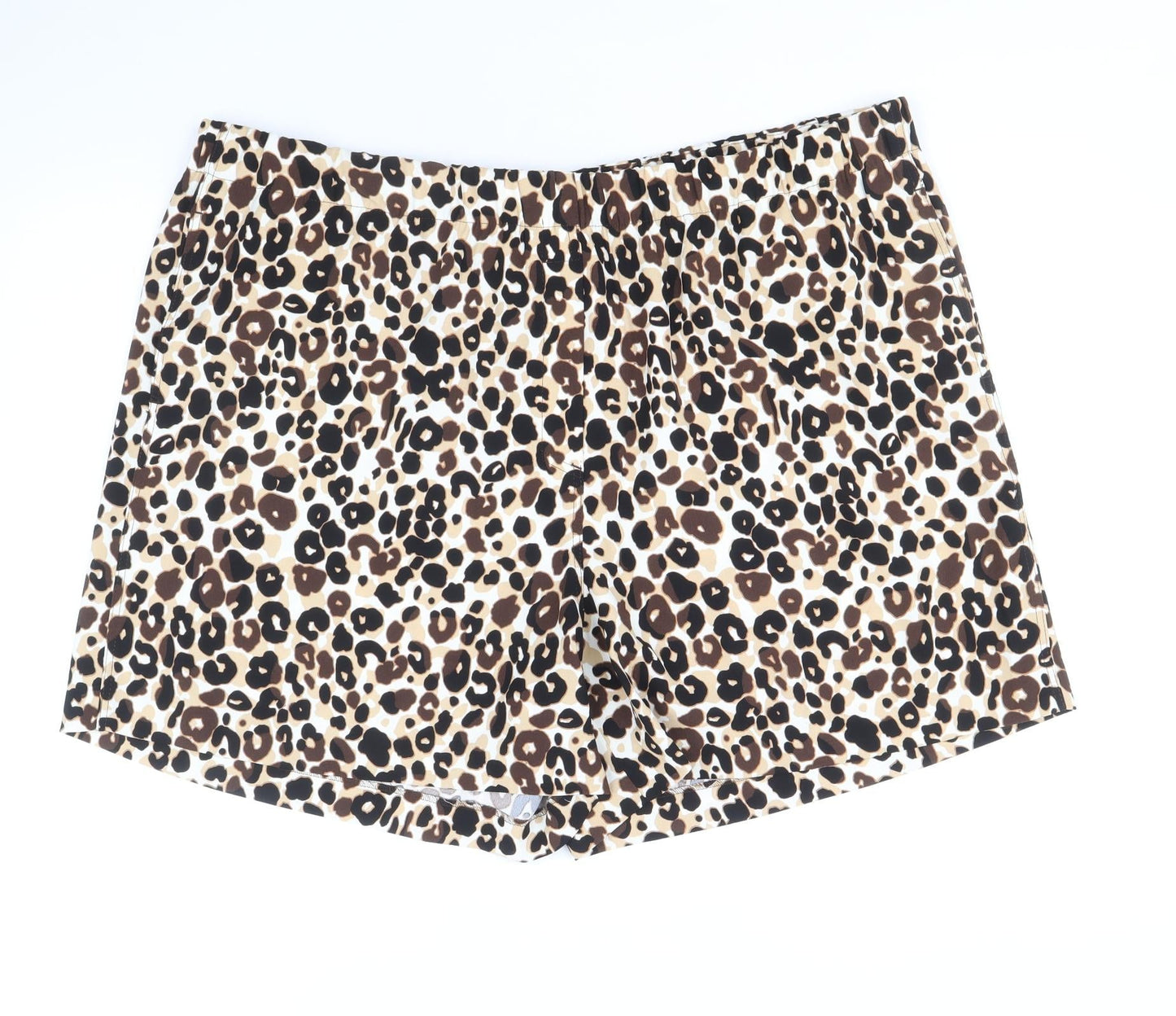 Marks and Spencer Womens Brown Animal Print Polyester Basic Shorts Size 24 Regular Pull On - Leopard Print