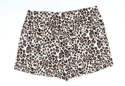 Marks and Spencer Womens Brown Animal Print Polyester Basic Shorts Size 24 Regular Pull On - Leopard Print