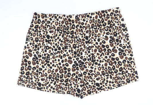 Marks and Spencer Womens Brown Animal Print Polyester Basic Shorts Size 24 Regular Pull On - Leopard Print