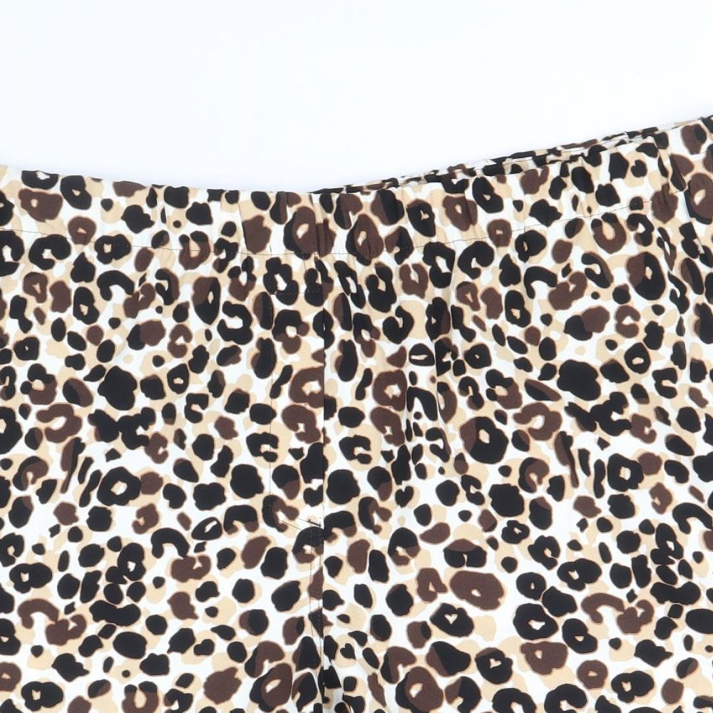 Marks and Spencer Womens Brown Animal Print Polyester Basic Shorts Size 24 Regular Pull On - Leopard Print