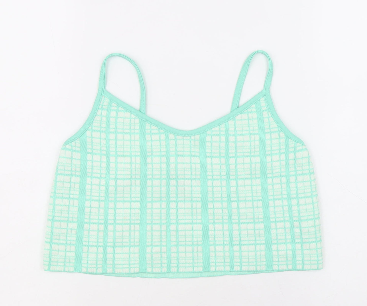 Primark Womens Green Plaid Acrylic Basic Tank Size S V-Neck