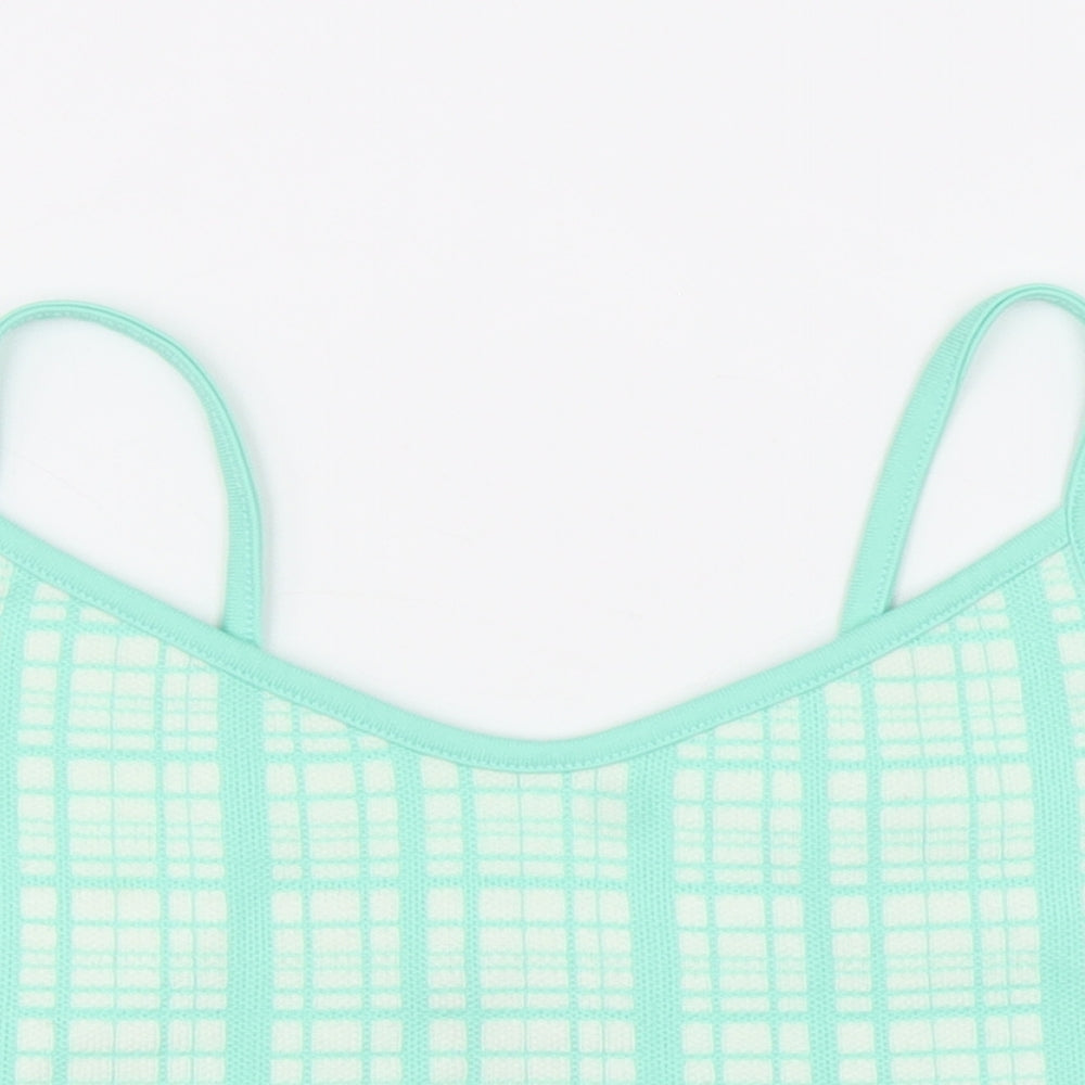 Primark Womens Green Plaid Acrylic Basic Tank Size S V-Neck