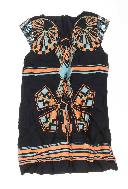 River Island Womens Multicoloured Geometric Viscose A-Line Size 12 Round Neck Zip