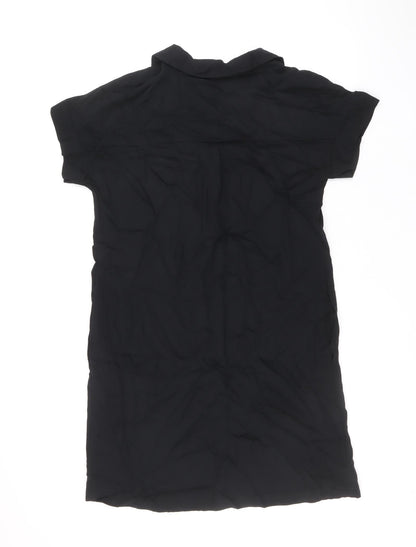 Marks and Spencer Womens Black Viscose Shirt Dress Size 10 V-Neck Pullover