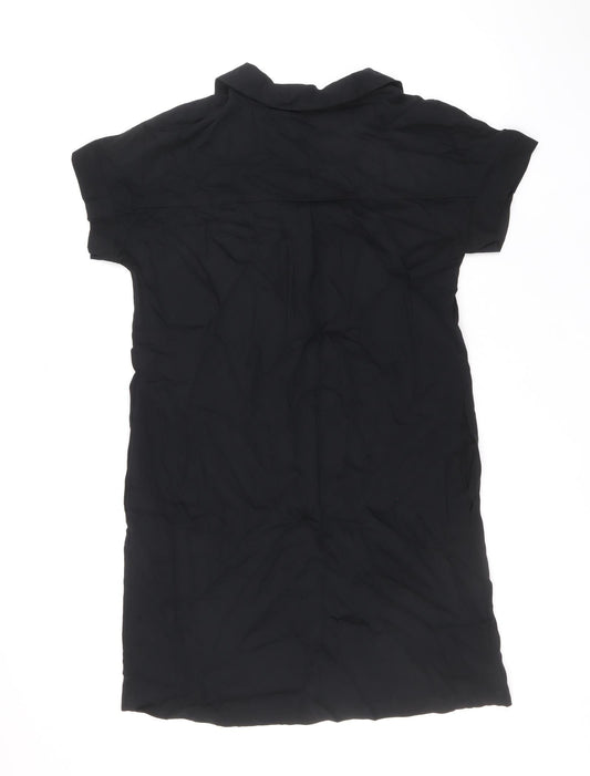 Marks and Spencer Womens Black Viscose Shirt Dress Size 10 V-Neck Pullover