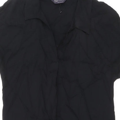 Marks and Spencer Womens Black Viscose Shirt Dress Size 10 V-Neck Pullover