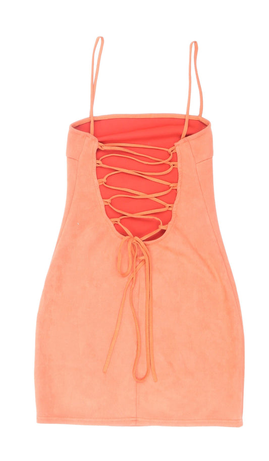 In the Style Womens Orange Polyester Slip Dress Size 8 Square Neck Tie