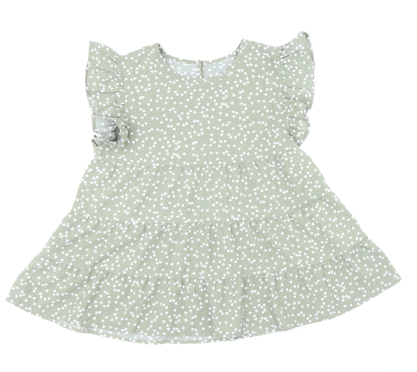 SheIn Womens Green Geometric Polyester Basic Blouse Size M Round Neck