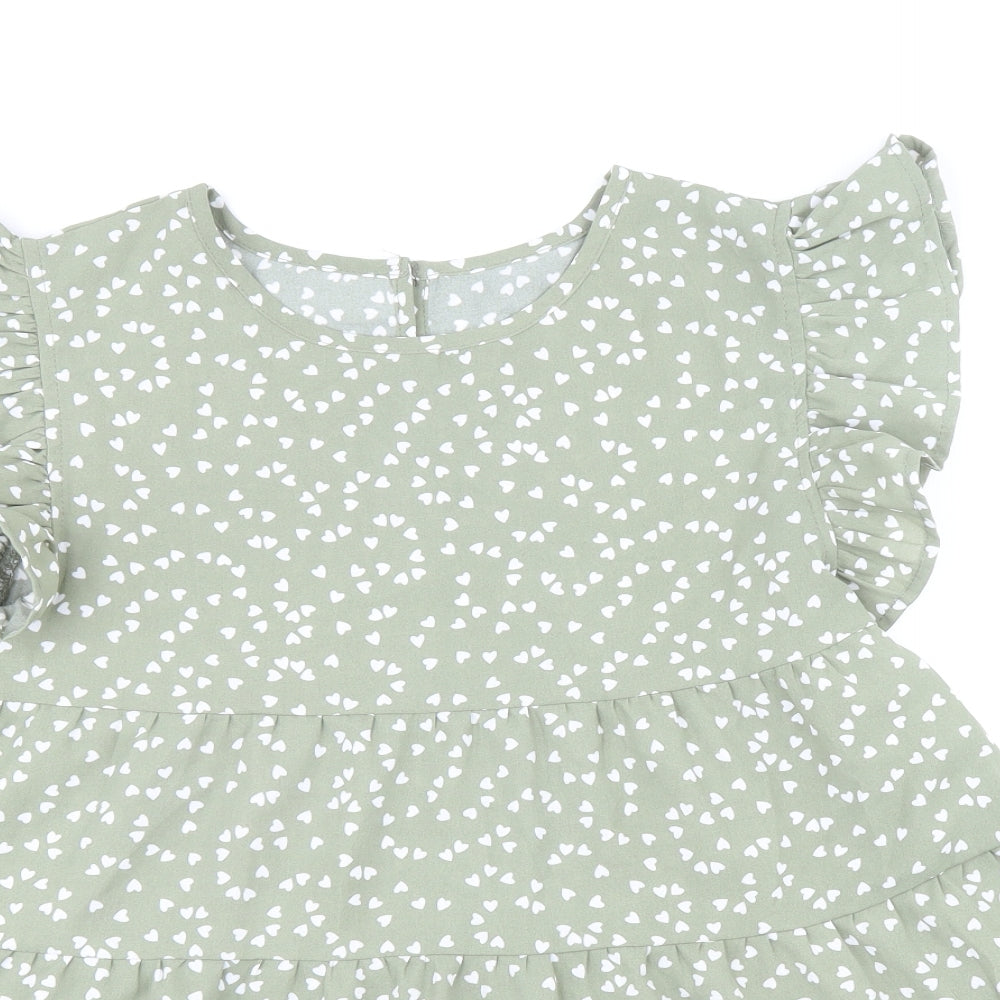 SheIn Womens Green Geometric Polyester Basic Blouse Size M Round Neck