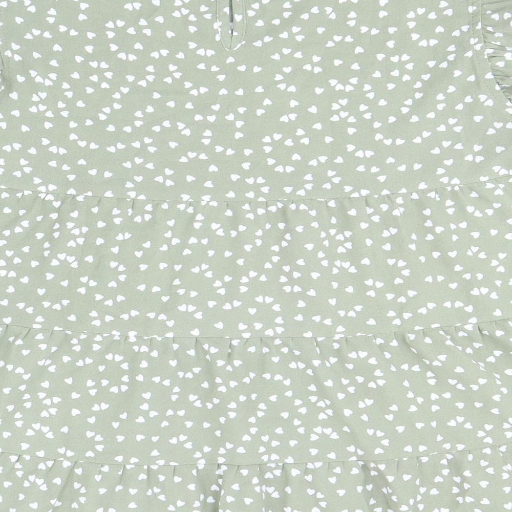 SheIn Womens Green Geometric Polyester Basic Blouse Size M Round Neck