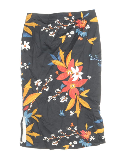 Marks and Spencer Womens Multicoloured Floral Cotton Straight & Pencil Skirt Size 10 Zip