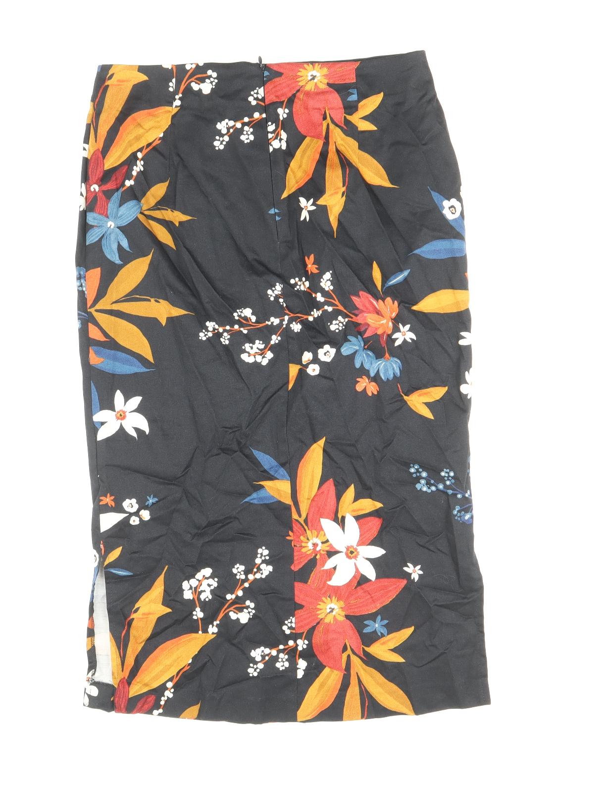 Marks and Spencer Womens Multicoloured Floral Cotton Straight & Pencil Skirt Size 10 Zip