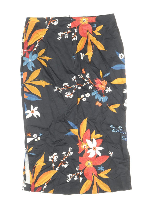Marks and Spencer Womens Multicoloured Floral Cotton Straight & Pencil Skirt Size 10 Zip