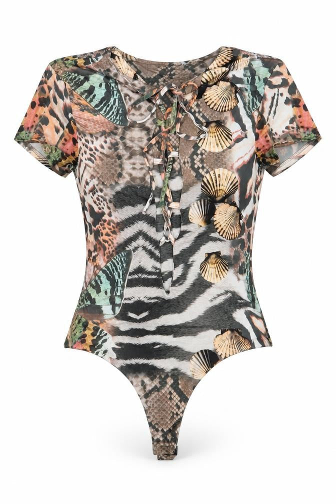 Womens UK Size 12 Missguided One-Piece Multicoloured Bodysuit