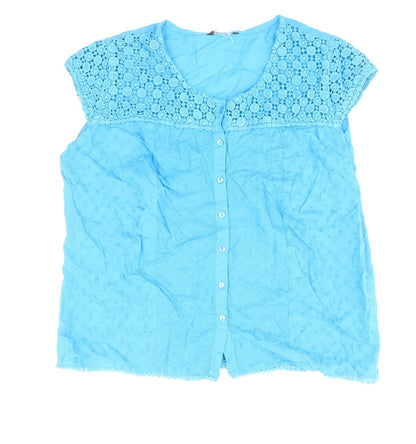 Womens UK Size 10 Roman Blue Basic Button-Up